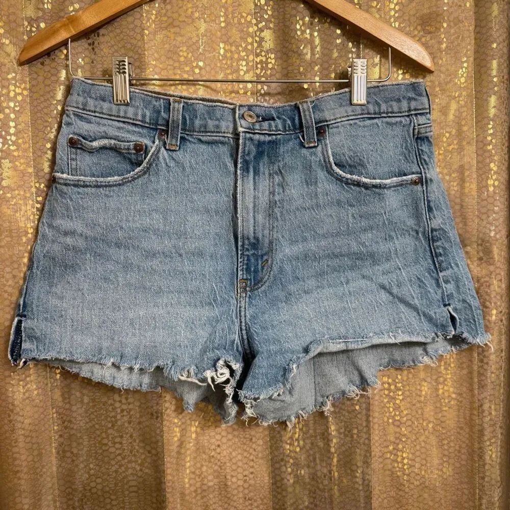 Abercrombie & Fitch High-Rise Mom Shorts Light Wash Raw Hem 10/30